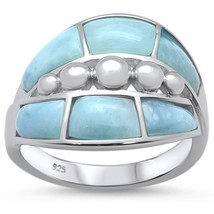 Sterling Silver &amp; Rhodium Natural Larimar New Design Ring - $63.99