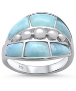Sterling Silver &amp; Rhodium Natural Larimar New Design Ring - €54,90 EUR
