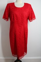 Vtg 90s My Michelle 16 Red Lace Short Sleeve Sheath Dress - £36.88 GBP