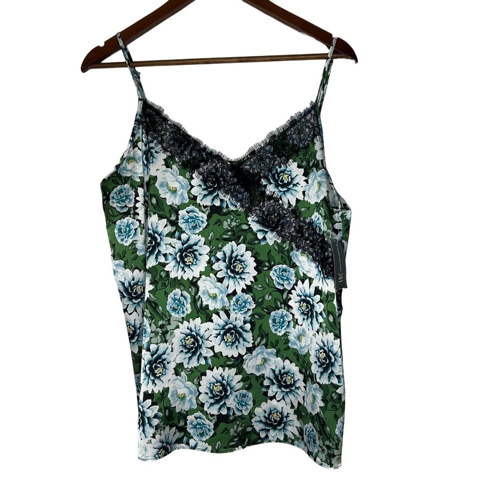 INC International Concepts Women&#39;s Floral Lace Camisole Large Green Blue... - $14.40