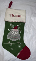 Rare Mono THOMAS Pottery  Barn Kid Nordic Owl Wool Green Christmas Stocking - $24.74