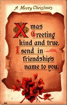 Xmas Christmas Scroll Greeting Poem Ivy Embossed 1910s Postcard - £3.08 GBP