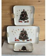 Vintage Christmas Holiday Set of 3 Serving Trays Nesting Serveware Japan - €36,04 EUR