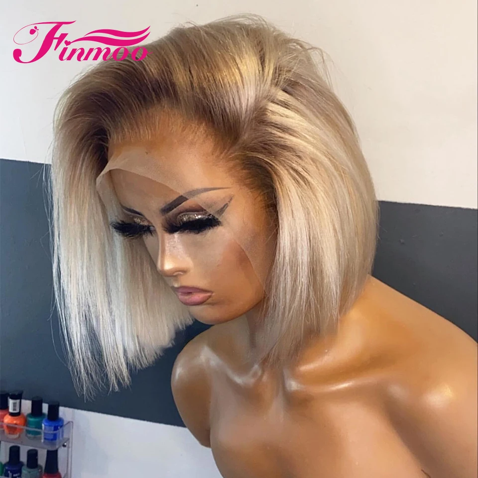 Ombre Blonde Short Bob 13x4 Lace Front Pixie Cut Wigs For Women Human Hair - £119.87 GBP+