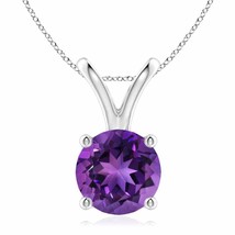 Authenticity Guarantee 
V-Bale Round Amethyst Solitaire Pendant in 14K White ... - £476.91 GBP