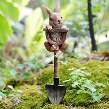 Bunny Statue Whimsical Garden Decor for Outside, Resin Bunny Rabbit Figurine on - £23.10 GBP
