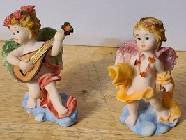 Baby Angel Cherub Flower Harp Mandolin Music Cute Figurine Set Of 4 Different - £13.35 GBP