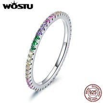 Authentic 925 Sterling Silver Finger Stackable Rings Colorful Zircon Women Weddi - £16.10 GBP