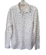 Koto Oxford L/S White Shirt Red Blue Pattern Men&#39;s Med Linen Cotton Blend - £14.62 GBP