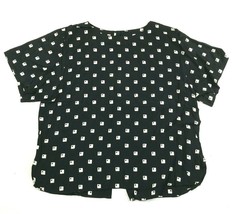 Vintage Evan Picone Shirt Womens 14 Black Beige Spotted Geometric Print ... - $19.79