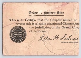 1935 Membership Card Of Rock City Chapter 2 Order Eastern Star Of Tennessee - $32.34