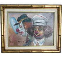 William Moninet Original Two Clowns Signed Oil Painting on Canvas Framed - £273.89 GBP