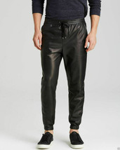 New men`s leather Sweat pants Designer Joggers Running Sports trousers - $133.67