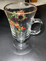 Vintage Libby Crystal Glass Christmas Wreath Footed Handled Mugs, EUC - $6.01