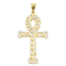 3.5&quot; Huge Ankh Cross Jesus Pendant Charm Diamond Cut 14K Gold Over Solid Silver - £220.06 GBP