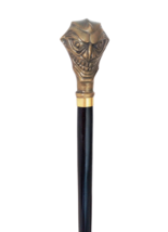 Antique Black Wooden Walking Stick Cane with Double Faced Demon Head Handle - £37.88 GBP