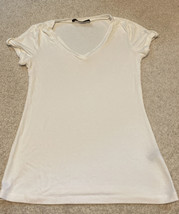 The Limited Women’s Solid V-Neck Button Sleeve Tee Shirt Size Small Off-White - £7.73 GBP