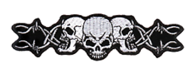 TRIPLE SKULL HEAD SKULL HEADS BARBED WIRE EMBROIDERED PATCH 5 X 1   PA1052 - $8.50