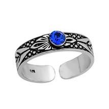 925 Silver Oxidized Toe Ring with Capri Blue Crystal - $15.88
