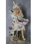 Large Flower Garden Fairy Vtg Pastel Chalkware Statue MCM Tabletop 16&quot; F... - $1,395.75 MXN