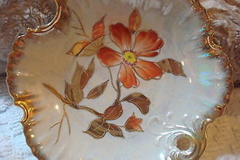 German bowl 8&quot;  molded and reticulated borders, orange flowers  and gold[#26] - £26.03 GBP