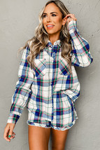 Blue Plaid Print Shirt and Shorts 2Pcs Lounge Set - $561.06 MXN