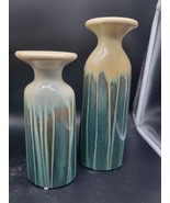 Set (2)   Studio Art Pottery turquoise Colors Drip Glaze Candle Holders ... - $27.12 CAD