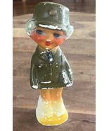 Vintage 1946 Chalkware Girl Carnival Prize - Solider - Green Uniform : R... - $20.00