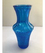 Vintage Sapphire Blue Glass Bouquet Vase Diamond Point Hobnail Minimalis... - $11.88