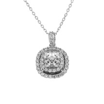 1.9Ct Princess &amp; Round Real Moissanite 14K White Gold Plated Halo Pendant - £60.34 GBP