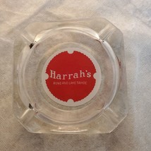 Harrah&#39;s Harrahs Clear Glass Ashtray 4 rests 3.5&quot; Red Logo Reno Lake Tahoe EXC - £5.83 GBP