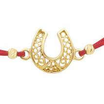 Kabbalah Red String Bracelet 14k Solid Gold Horseshoe Magnet charm for Luck - £112.10 GBP