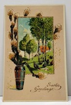 Easter Greetings Country Scene Gilded Gel Brilliant Postcard F19 - $4.95