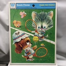 Tennis Champ Cat &amp; Dog Frame Tray Puzzle 9 Pièce Squirrel Bee Butterfly ... - £7.49 GBP