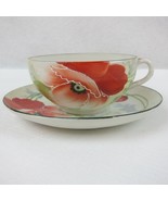 Antique Te-Oh Nippon Porcelain Tea Cup &amp; Saucer Set Poppy Flower RARE - £19.95 GBP