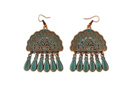 Vintage Hippie Earrings, Aged Earrings, Verdigris Patina, Boho Chic Hang Earring - £12.58 GBP