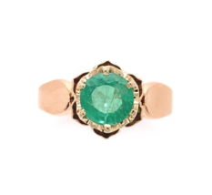Victorian 14k Rosy Yellow Gold Ring with .94ct Genuine Natural Emerald (... - £801.84 GBP