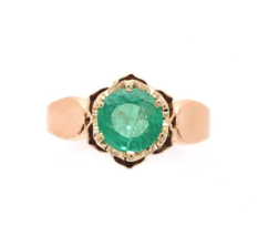 Victorian 14k Rosy Yellow Gold Ring with .94ct Genuine Natural Emerald (#J6407) - £820.12 GBP