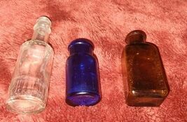 Lot of 3 Vintage Mini Bottles Blue Brown Clear Drug Noxema Vicks Bitters... - $12.99