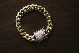 1.75Ct Round Cut Men Elegant Cuban Link Bracelet 14K Solid Yellow Gold Finish - £192.02 GBP