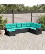 vidaXL Patio Sofa Set Black frame with blue cushions - $15,209.10 MXN