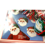 Vtg. Bucilla Christmas Pre-Cut Plastic Canvas Santa Napkin Rings Kit Com... - $12.86