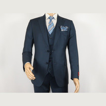 Men Suit BERLUSCONI Turkey 100% Italian Wool Super 180's 3pc Vested #Ber18 Blue image 3