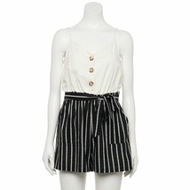 Lily Rose Paperbag Romper Linen Blend Slvless Black/White Women&#39;s JR Sz ... - $434.36 MXN