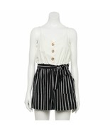 Lily Rose Paperbag Romper Linen Blend Slvless Black/White Women&#39;s JR Sz ... - $23.14