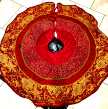 Christmas Elegant Brocade  Red/Gold Holiday Tree Skirt 55&quot; dia. Bombay Co. - €84,35 EUR
