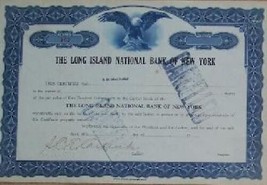 1 Long island National Bank of NY Stock Certificate, 1926,Rare Scripophi... - $48.95