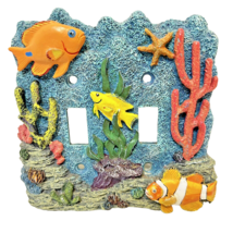 Vintage 3D Fish Aquarium Switch Plate Double Light Cover Resin 5.25 x 5.25&quot; - $10.87