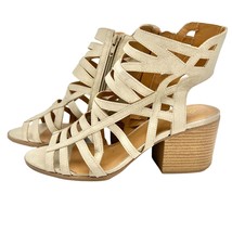 Qupid Women&#39;s Tan Strappy Ankle Open Toe Zip Side Sandals Size 10 - £27.18 GBP