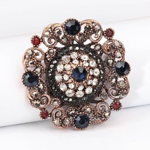 Unique Blue Brooch Antique Gold Crystal Flower Vintage Jewelry Fashion Resin Par - £7.17 GBP